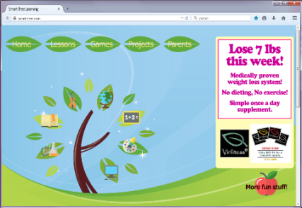 A scammy diet ad injected into a website for kids