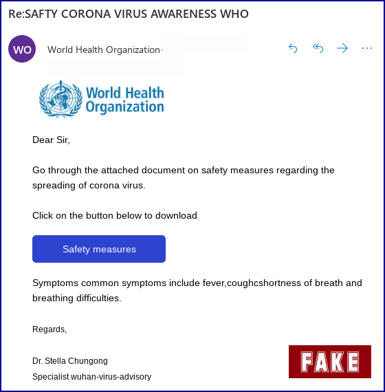WHO fake email graphic