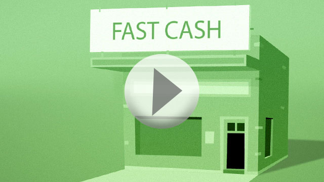 picture of a building with a sign that says, "fast cash" on it
